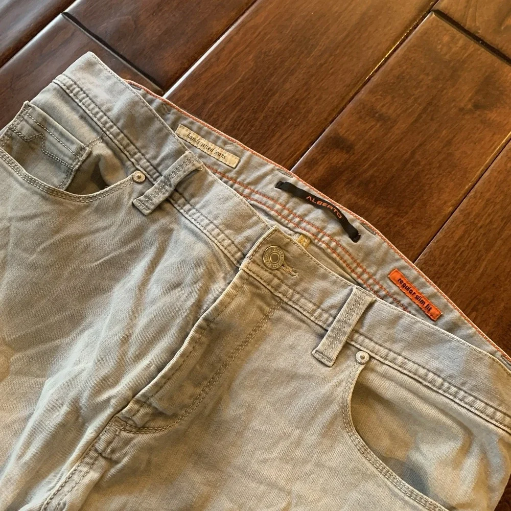 ALBERTO Light Blue Denim Bermuda Shorts Raw Hem Handmade Regular Slim Fit‎